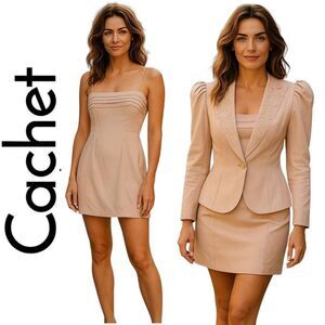 Vintage Cachet Linen Look Spaghetti Strap Mini Dress & Embroidered Jacket